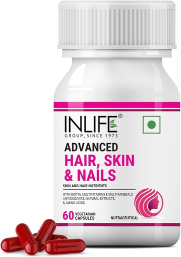[BRSRAAIZBZ6AMD3P] Biotin Advanced Hair Skin & Nails Supplement with Multivitamin Minerals Amino Acids for Hair Care - 60 Vegetarian Capsules