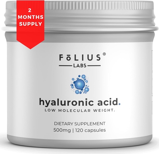[BRSROAATO4AQ43D4] Ultra High Purity Hyaluronic Acid Capsules 500mg - 95% Sodium Hyaluronate - Highly Purified and Bioavailable - Low Molecular Weight - Non-GMO Fermented - 120 Capsules
