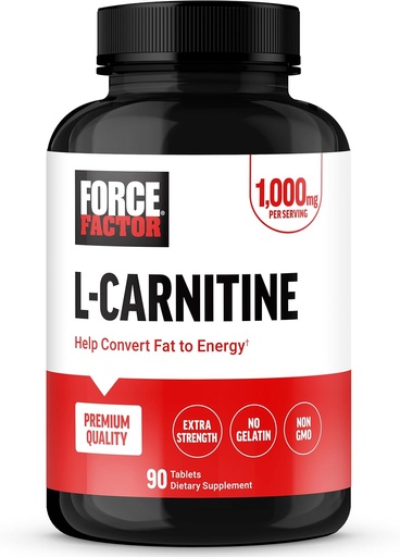 [BRSROHYRDNYWAC3H] FORCE FACTOR L-Carnitine Suplemento, L Carnitine Tartrate 1000mg Capsules to Convertir Fat Into Energy, Support Muscle Recovery, and Boost Exercise Performance, Vegan, Non-GMO, 90 Tablets