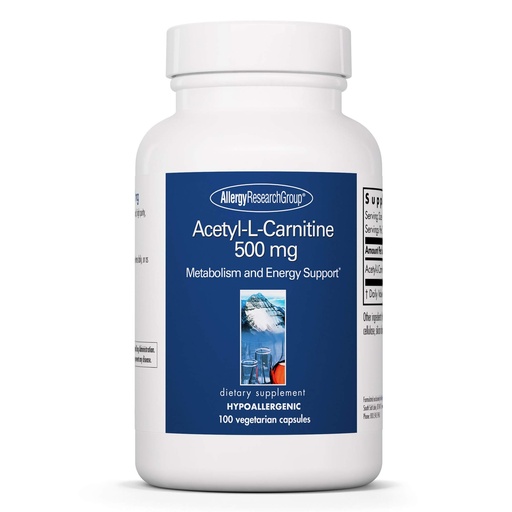 [BRSWIYQDAUFBCC3E] Allergy Research Group Acetyl-L-Carnitine 500mg Supplement - Metabolism and Energy Support, ALC, Free Form Amino Acid, Vegetarian Capsules - 100 Count