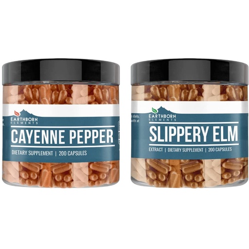 [BRSROZAPCF6B4ETF] Earthborn Elements Cayenne Pepper & Slippery Elm Bundle (200 Capsules Each) Pure & Undiluted, No Additives
