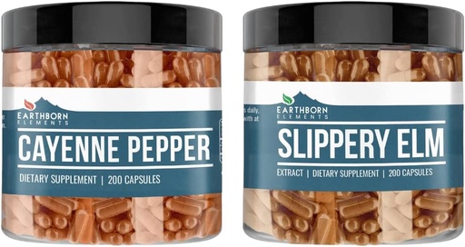 [BRSROZAPCF6B4ETF] Pozemské živly Cayenne Pepper & Slippery Elm Bundle (200 Kapsle každý) Čisté a neředěné, Žádné přísady