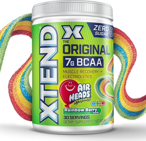 [BRSRAA3QPIMGE3DF] Xtend Original BCAA Powder Airheads Rainbow Berry Flavor, 7g BCAA in 2,5g L-glutamin, Sugar Free Post Workout Muscle Recovery Drink z aminokislinami za moške in ženske, 30 Servinges