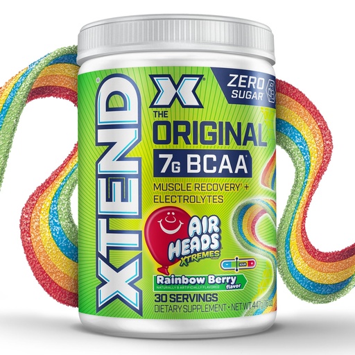 [BRSRAA3QPIMGE3DF] Xtend Original BCAA Powder, 7g BCAAs and 2.5g L-Glutamine for Muscle Recovery, Hydration, and Lean Muscle, Sugar Free Intra and Post Workout Drink, Airheads Xtreme Rainbow Berry, 30 Servings