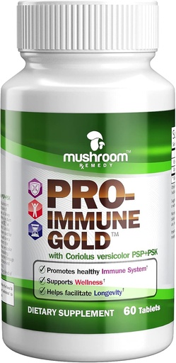 [BRSWKHY2O4BGEYI4] PRO-Immune Gold |Best Immune Support |Clinically Studied Coriolus versicolor PSP+PSK & Ganoderma lucidum Mushroom Mycelium Extract, All-Natual, Antioxidant Supplement, cGMP & USA Made, 60 Tablets