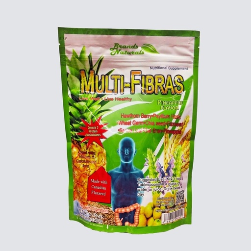 [BRSRAYIRDMBQG3TO] Generic Brands Naturals Multi-Fiber (Multi-Fibras) Pineapple Flavor Omega 3 Canadian Flaksfrø Psyllium Husk pulver 14.10 oz.