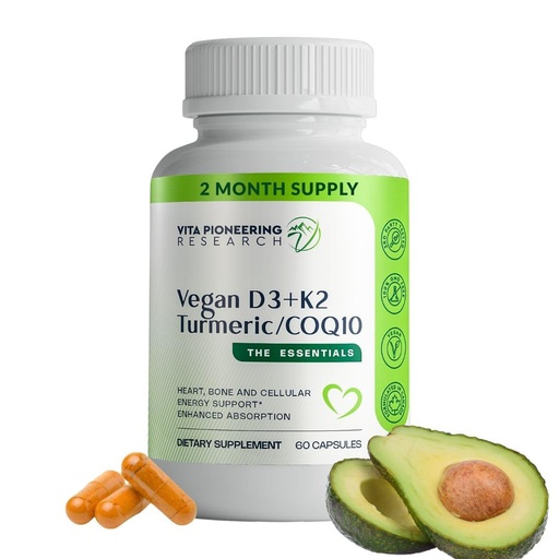 [BRSWGFILAQJRUH36] 5-in-1 Vitamin D3 2000IU + K2Vital Vitamin K2 with Turmeric and COQ10 - with Avocado Powder for Enhanced Absorption - Heart, Bone, Cellular Health Support