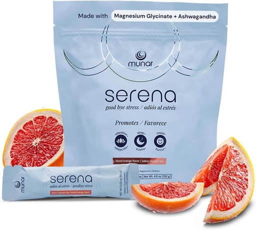 [BRSRA2YZAEPWCYD5] Munar Serena Magnesium Drink Mix, Blood Orange, Magnesium Glycinate ja Ashwagandha täydentää, L Theanine ...
