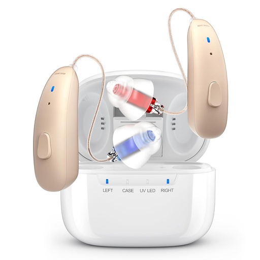 [BRSRAFL3CUAQI232] Rechargeable Hearing Aids for Seniors - Behind-The-Ear BTE Hearing Aid with Noise Cancelling for Severe Hearing Loss, Invisible OTC Hearing Amplifier with Charging Case for Adults