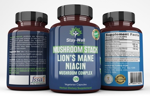 [BRSROAY3CQNAY3A4] Lion Mane Mushroom Supplement Capsules with Niacin | Mushroom Complex Capsules, with Turkey Tail Mushrooms, Chaga Mushroom and Reishi Mushroom Extract, Mushroom Supplement Capsules