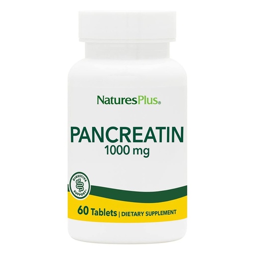 [BRSWIYT3PMDWMDTE] NaturesPlus Pancreatin - 1000 mg, 60 Tablets - Natural Digestive Enzyme Supplement for Gastrointestinal Support - Contains Amylase, Protease & Lipase - Gluten Free - 60 Servings