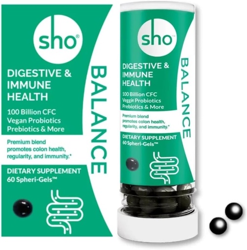 [BRSW2HYFOEFB43I4] SHO Balance 100 Billion CFU Prebiotics and Probiotics Including Lactobacillus Casei for Digestive Health, Shelf-Stable Vegan Probiotics for Men and Women – 60 Pills Refill Bottle