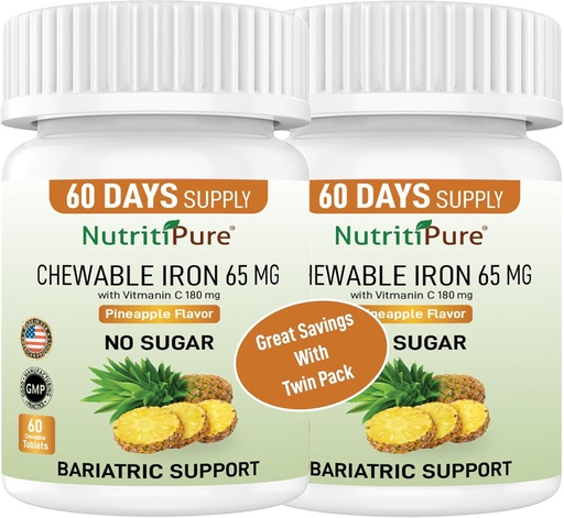 [BRSROFARO5YBUFDP] Chewable Iron 65 mg with Vitamin C 180 mg - Tablet in Pineapple Flavor 60 Count (2)