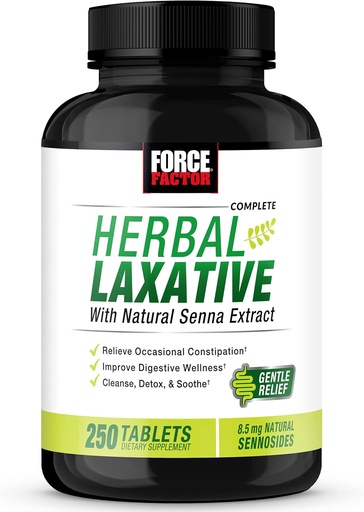 [BRSRMHAHDEBRAHTU] FORCE FACTOR Herbal Laxative for Constipatie Relief for Adults, Digestie Supplement Made with Senna to Cleanse, Detox, and Soothe, Laxatives for Constipatie for Women and Men, 250 Tablets