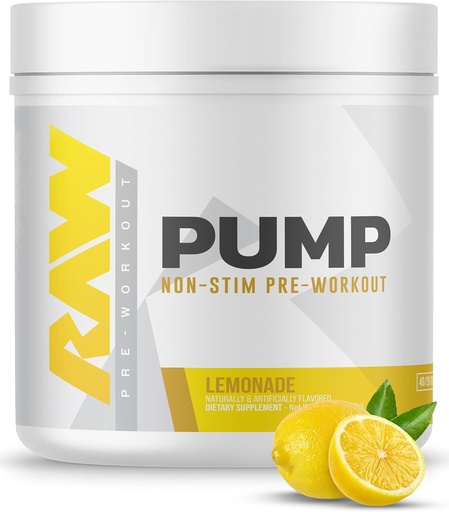 [BRSRMZYFCIARM3TX] RAW Pump Stim Free Pre Workout (Lemonade) - Нестимуляторная добавка перед тренировкой Порошковый оксид азота Booster - Предварительный напиток для тренировок во время тренировки - 40 сервировок