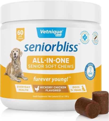 [BRSW2AIHOR6RACLG] Vetnique Seniorbliss Senior Dog Multivitamin with Glucosamine, Omega 3 Fish Oil, and Probiotics - for Dog Joints, Digestive and Immune Support for Optimal Health (All-in-One Daily Vitamin, 60 Ct)