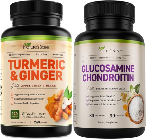 [BRSRABQFBUFRSCAU] Nature's Base Turmeric & Ginger 240 ct + Glucosamine Chondroitin 90 ct