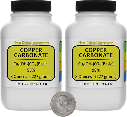 [BRSWKZQAOEJQOFDM] Copper Carbonate [Cu2(OH) 2CO3] 98% AR Grade Powder 1 Lb in Two Space-Saver Bottles USA