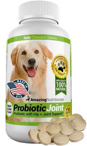 [BRSWIGI5DJ7AGYAZ] Amazing Probiotics for Dogs Eliminates Diarrhea and Gas with Hip Joint Pain Relief, 120 Chews
