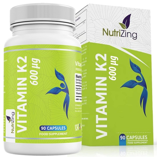 [BRSWKFQICJ4ROYAZ] NutriZing K2 Vitamin Supplement MK-7 - High Strength 600mcg - Supports Bone & Arterial Health - 90 Vegan Capsules - Vitamin K2 for Men & Women - 3 Month Supply