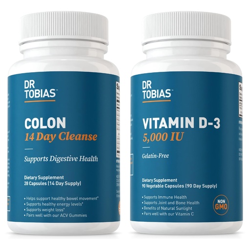 [BRSROCD5BAIREAY4] Dr. Tobias Colon 14 Day Cleanse and Vitamin D3 5000 IU Support Overall Health, Immune System and Digestive System. Non-GMO Gut Cleanse and Vitamin for Men & Women.