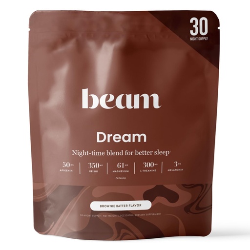 [BRSROHA2OUBRYGT6] Beam Dream Sleep Powder – Sleep Aid for Adults with Melatonin, Magnesium, L-Theanine, Reishi Mushroom & Apigenin Sleep Supplement, Sleepy Cocoa Bedtime Drink Mix, Brownie Batter Flavor, 30 Servings