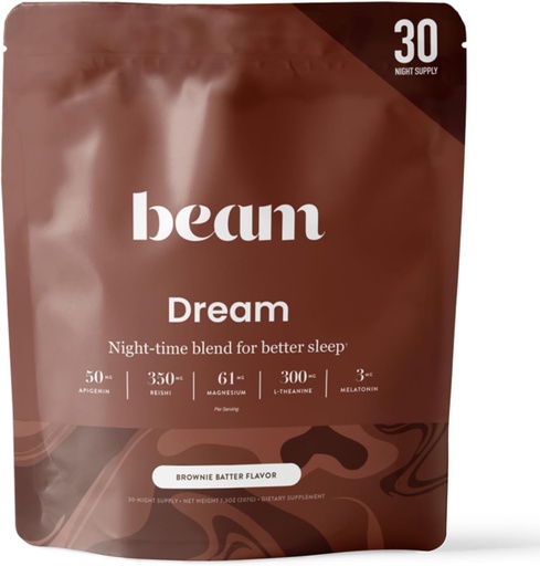 [BRSROHA2OUBRYGT6] Beam Dream Sleep Powder, L-Theanine, Apigenin, Reishi y Magnesium, Third Party Tested Natural Sleep Aid &amp; Sleep Supplement for Deep Sleep, Relax and Recovery, Natural Sleep Support, 30 Servings
