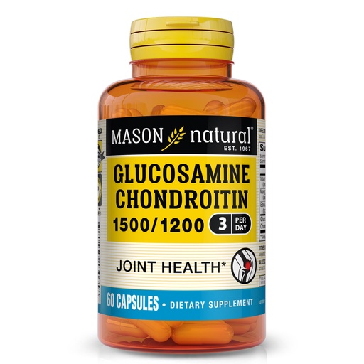 [BRSWIFYLAQNWKCL4] MASON NATURAL Glucosamine Chondroitin 1500/1200 with Vitamin C, Supports Joint Health for Normal Flexibility & Mobility*, 60 Capsules