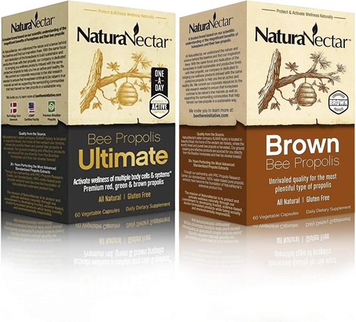 [BRSWYCQTCIPRUH3Z] NaturaNectar Natural Bee Propolis Bundle – Bee Propolis Ultimate and Brown Bee Propolis - for Immune, Cardiovascular, and Respiratory Systems Support - 60 Capsules per Bottle