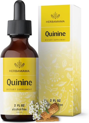 [BRSWYZIBBBYGGFIY] HERBAMAMA Quinine Drops for Leg Cramps - Vegan Cinchona Cramp Bark Tincture - Non-GMO, Alcohol & Sugar-Free Pure Quinine Liquid Supplement, 42-Day Supply