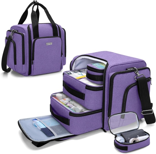 [BRSROGIZBEJW2DLA] BAFASO Large Pill Bottle Organizer with 4 Inner Removable Pouches, Medicine Bag Come with Shoulder Strap (Bag ONLY),Purple