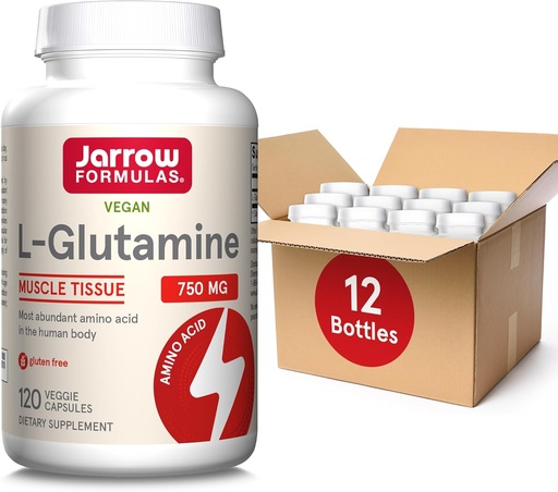 [BRSRMAANPMHRQ23X] Jarrow Formulas L-Glutamine 750 mg, Dietary Supplement, Immune and Muscle Support, 120 Veggie Capsules, Up to 120 Day Supply (Pack of 12)