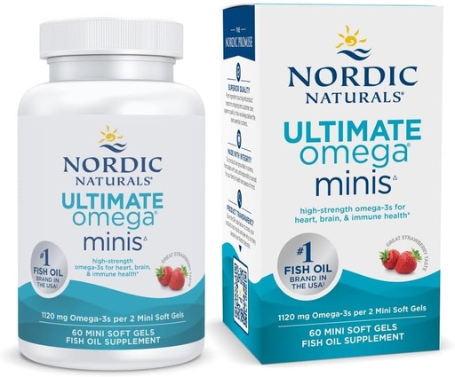 [BRSWIY35AUOAK2D6] Nordic Naturals Ultimate Omega Minis, Erdbeer Flavor - 60 Minis Soft Gels - 1120 mg Omega-3 - High-Potency Fish Oil Supplement - EPA & DHA - Fördert Gehirn & Herzgesundheit - 30 Portionen