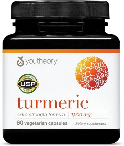 [BRSWGZL6CVYQ2HTO] Youtheory Turmeric Extra Strength - 1,000 mg - Supports Brain, Muscle & Joint Health* - Contains Bioenhancers, Curcuminoids & Herbal Extracts - USP Verified - 60 Vegetarian Capsules (30-Day Supply)