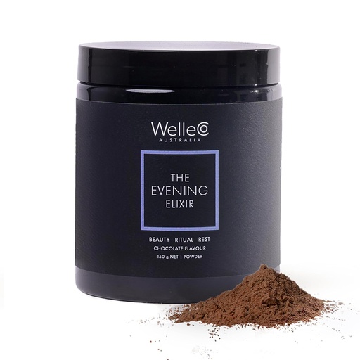 [BRSROHABDMFAYHI2] WelleCo The Evening Elixir, Vitamin C Hot Chocolate Beauty Drink Mix with Niacin, Lemon Balm & Magnesium, Supports Sleep, Collagen Formation & Skin Glow, 150g (5.3 oz) Jar