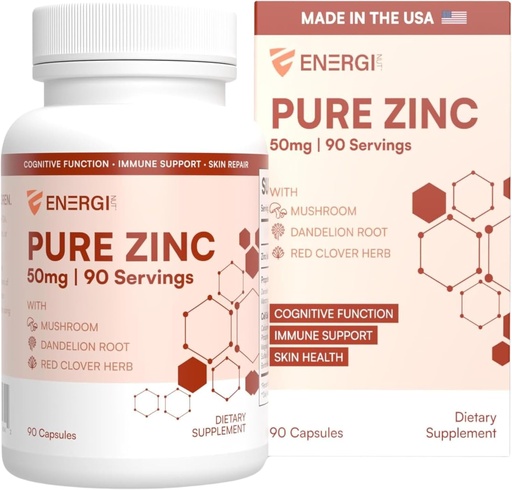 [BRSRAGAHOUPQAHY3] ENERGI Zinc Blend with Vitamin A, B-3 & B-6, Immune Support Supplement with Marshmellow Root, Dandelion Root Extract & Shiitake Mushroom, 90 Zinc Supplements Capsules