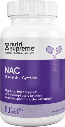 [BRSWGGAKCMMWGHT5] Nutri-Supreme NAC (N-Acetyl-L-Cysteine) 600mg Dietary Supplement Vegetarian Capsules, Liver Support, Immune Support