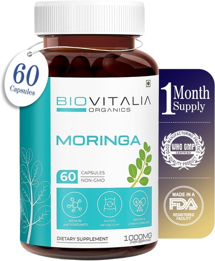 [BRSROCQRCF7QK2DG] Biovitalia Moringa 1000mg | Helpful in Overall Health and Wellness | Immunity Booster | Boost Metabolism and Digestion | Good for Skin & Hairs - 60 Vegan Capsule