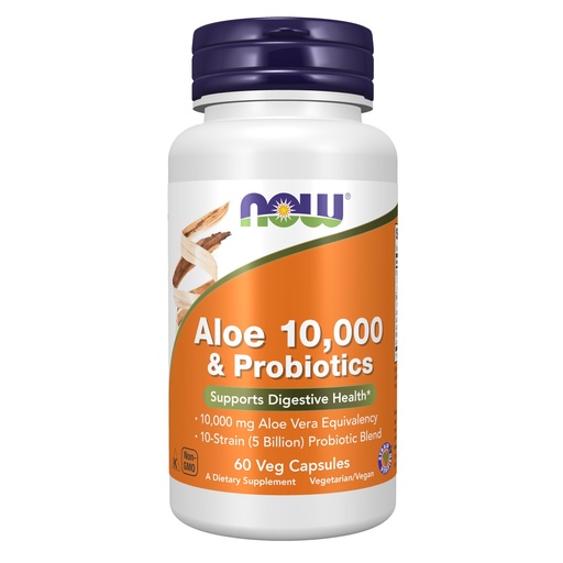 [BRSWIBL2DMBWIDAV] NOW Foods Supplements, Aloe 10,000 & Probiotics with 10-Strain (5 Billion) Probiotic Blend, 60 Veg Capsules