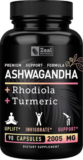 [BRSWGHYTBECAY3DJ] Zeal Organic Adaptogenic Ashwagandha Complex | 2005mg, 90 Capsules | Organic Ashwagandha Root Powder + Rhodiola Rosea + Turmeric | 3-in-1 Stress Relief, Energy & Joint Support Supplement