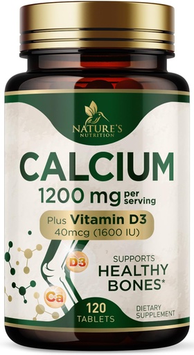 [BRSRMCT4PMDQ4CA7] Calcium 1200 mg with Vitamin D3 - Per Serving - Bone Health Supplement - Vitamin D & Calcium Supplements for Women & Men - Bone Strength Support - Natural Calcium Pills - Bottled in USA - 120 Tablets