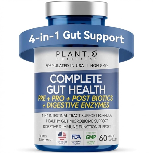 [BRSRM235A4PWMDL6] 4-in-1 Gut Health Support – Prebiotics + Probiotics + Postbiotics + Digestive Enzymes – DE111 Spore Probiotic for Digestive Support & Bloating – Non-GMO, Made in USA – 60 Veggie Capsules