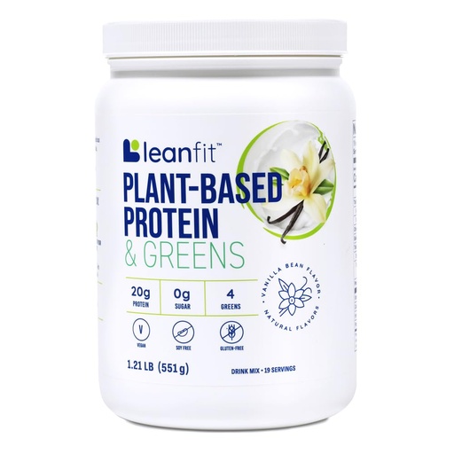 [BRSW2AT5AAGWKC33] LeanFit Plant-Based Protein & Greens Natural Vanilla – 20g Plant Protein + 4 Leafy Greens Per Serving – Vegan, Gluten-Free, Soy-Free, No Sugar – 19 Servings, 1.21 Pound Tub