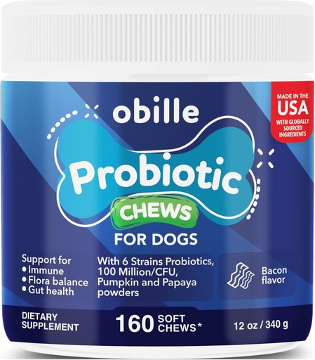 [BRSRMCYCAUBQO2YY] Probiotics for Dogs 160 Chews 12 oz – Supports Gut & Digestion Health, Immune System, Upset Stomach & Gas, Metabolism, Constipation, Diarrhea & Loose Stool, Itchy Skin and Ears & Allergies