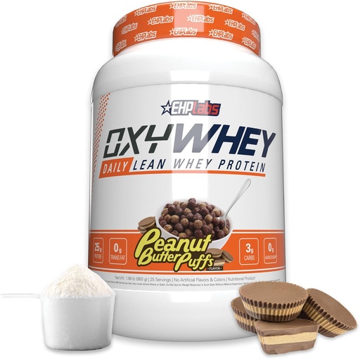 [BRSWYHAKOECBM3LO] EHP Labs OxyWhey Whey Protein Isolate – 25g High Protein, Low Carb, Sugar Free Meal Replacement – Lean Whey Powder for Muscle Recovery – Non-GMO, Gluten Free – 25 Serves – Peanut Butter Puffs