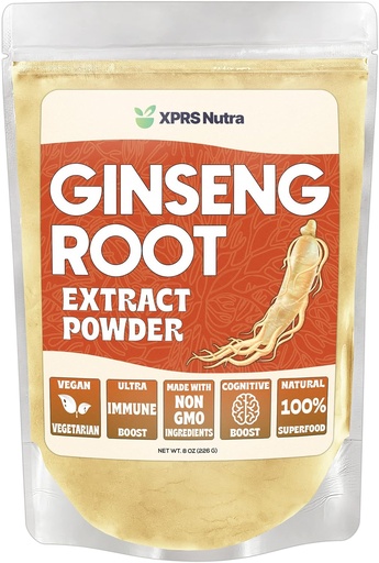 [BRSW2ZT4DEHW2CYU] XPRS Nutra Ginseng Root Extract Powder - Ginseng Powder Supports Cognitive Function, Physical Performance, and Immune System - Vegan Friendly Panax Ginseng in Powder Form (8 Ounce)