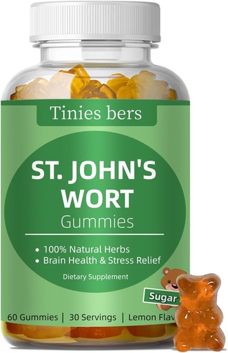 [BRSROEDRPMHAODI4] St John's Wort Gummies 500mg, Sugar Free Gummies for Adults Kids, Best Herbs Gummies for Brain and Stress Relief, Non-GMO, Gulten Free, Vegan, Pectin, 60
