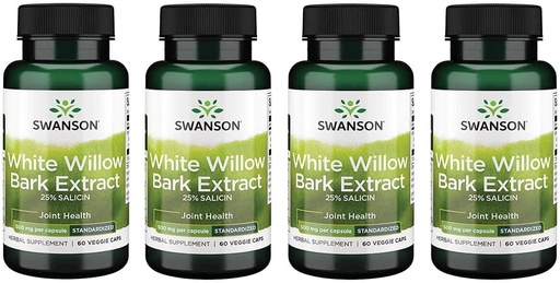 [BRSWGFD3CEGRM2DO] Swanson Maximum Strength White Willow Bark Extract-Promotes Joint Support & Muscle Relief-Standardized to 25% Salicin-Natural Supplement with No Stomach Irritation (60 Veggie Caps, 500mg Each) 4 Pack