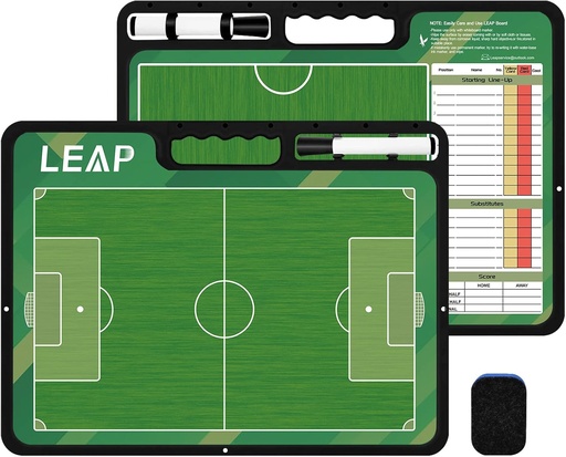 [BRSWGBL2CEOR6ELX] LEAP Coach Board Premium Tactical Clipboard Two Sides with Full & Half Court Dry Erase Marker Board for Basketball, Baseball, Soccer, Football, Hockey