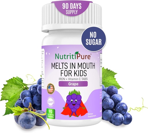 [BRSWYZAZAUNBYH3H] Anak-anak Tambahan Besi Chewable, Ferronyl ® Carbonyl Besi 9 mg, Vitamin C 30 mg, Grape Flavor, 90 Tablet (1 Botol)